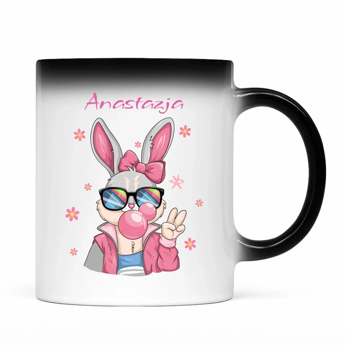Różowy króliczek | Kubek magiczny na Wielkanoc WN35 - StoryCups.pl