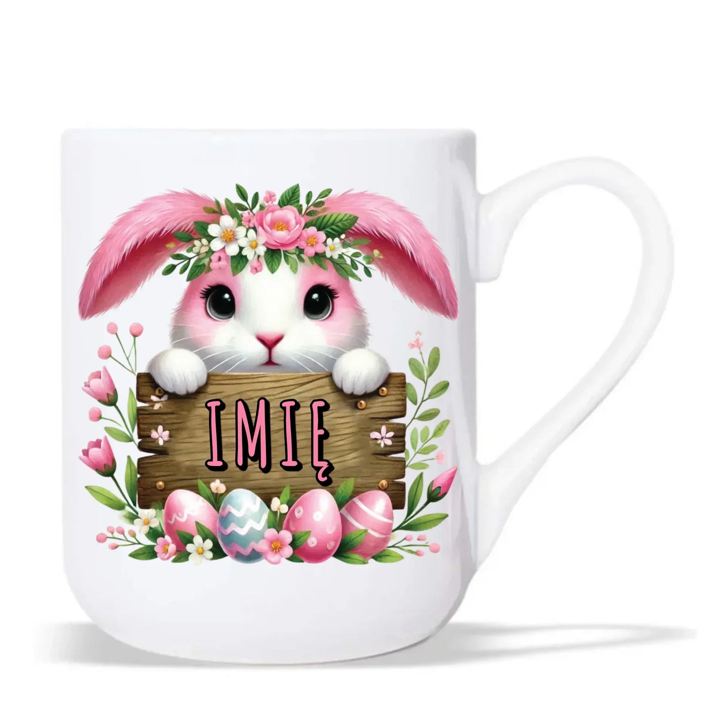 Różowy zając | Kubek elegant na Wielkanoc WN07 - StoryCups.pl