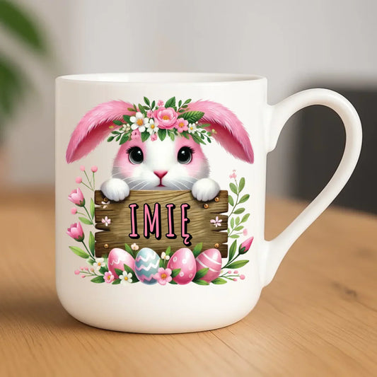 Różowy zając | Kubek elegant na Wielkanoc WN07 - StoryCups.pl