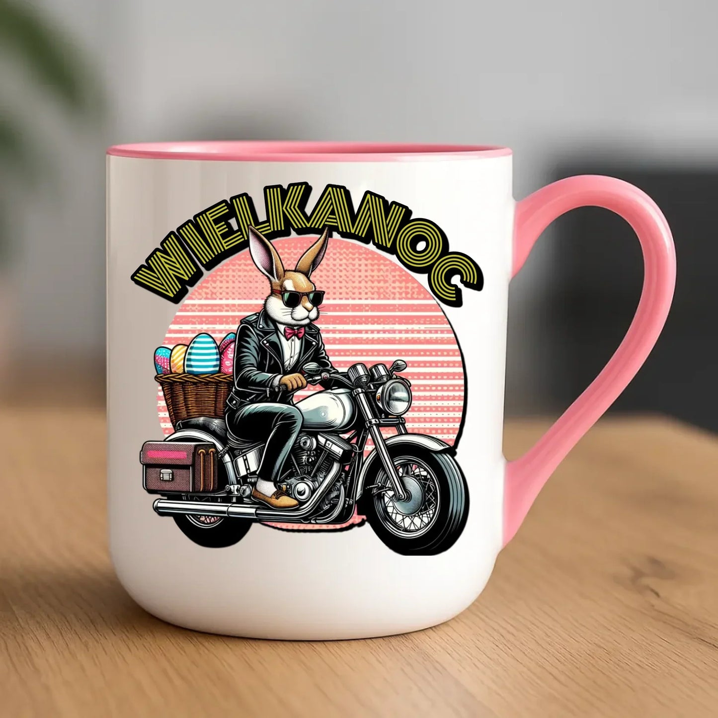 Zając na motorze | Kubek elegant na Wielkanoc WN29 - StoryCups.pl