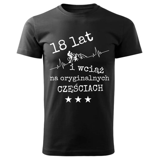 Wciąż na oryginalnych częściach | Koszulka męska na urodziny dla rowerzysty U28 - StoryCups.pl