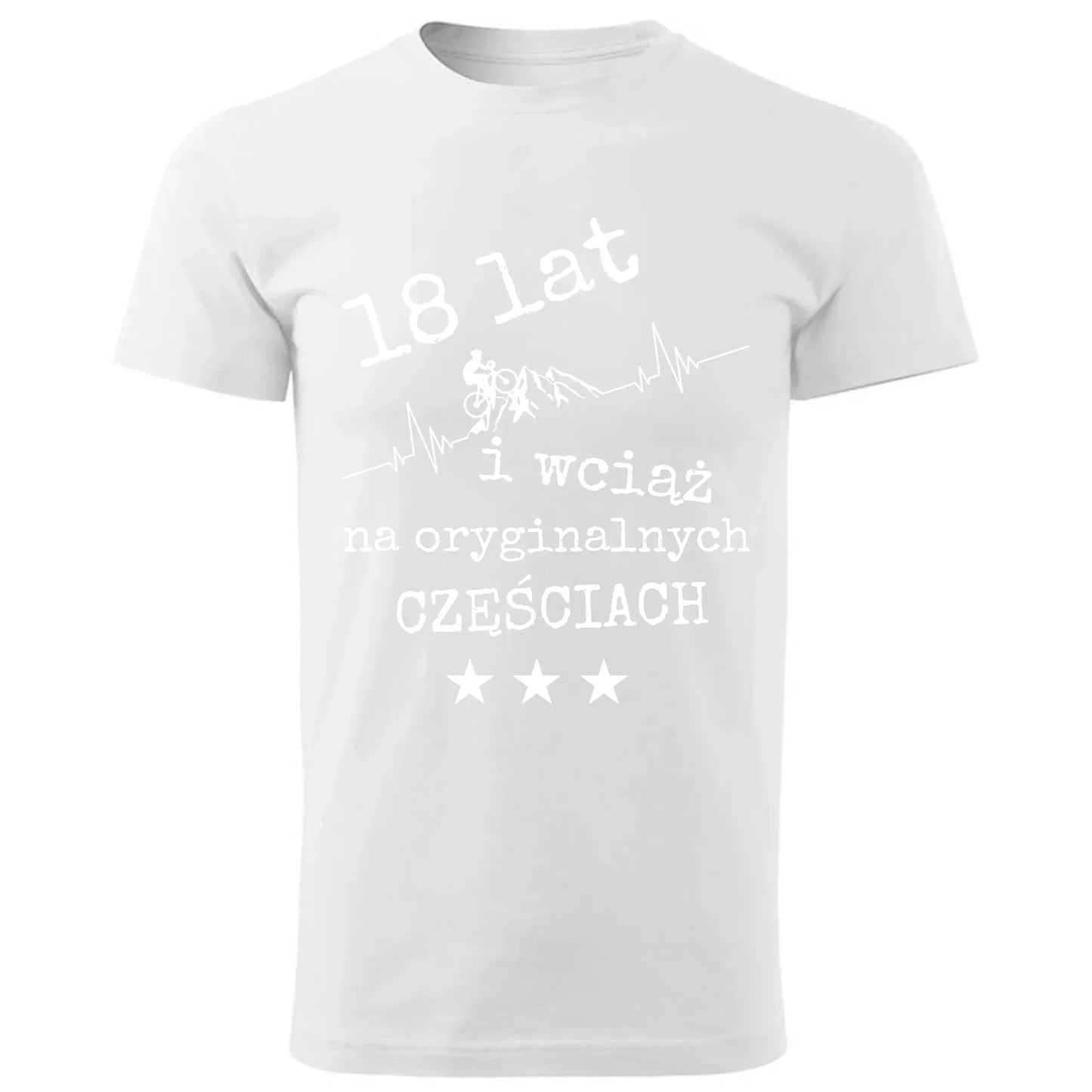 Wciąż na oryginalnych częściach | Koszulka męska na urodziny dla rowerzysty U28 - StoryCups.pl