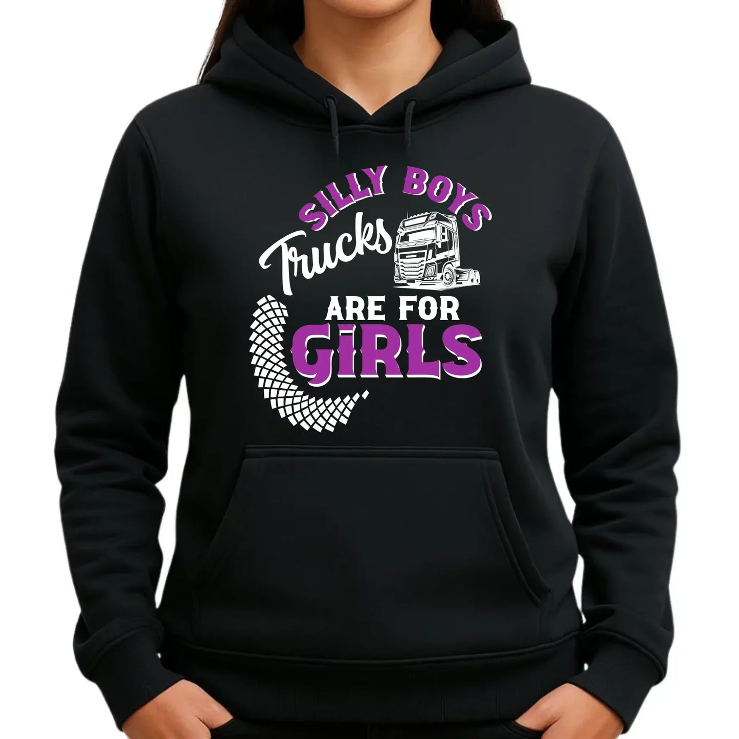 Silly boys trucks are for girls | Bluza damska z kapturem dla kierowcy tira ZKT11 - StoryCups.pl