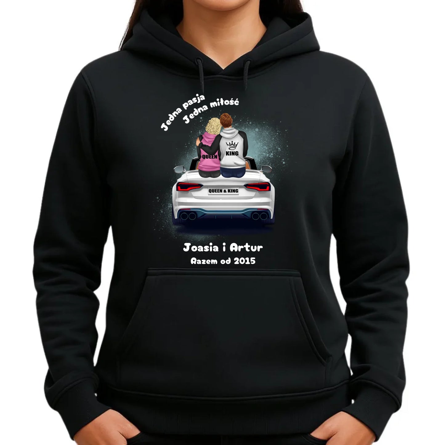 Jedna pasja, jedna miłość imiona | Personalizowana bluza damska z kapturem W06 - StoryCups.pl