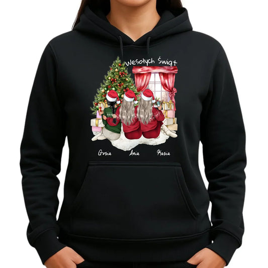 Personalizowane przyjaciółki Święta 3 osoby | Bluza damska z kapturem P06 - StoryCups.pl