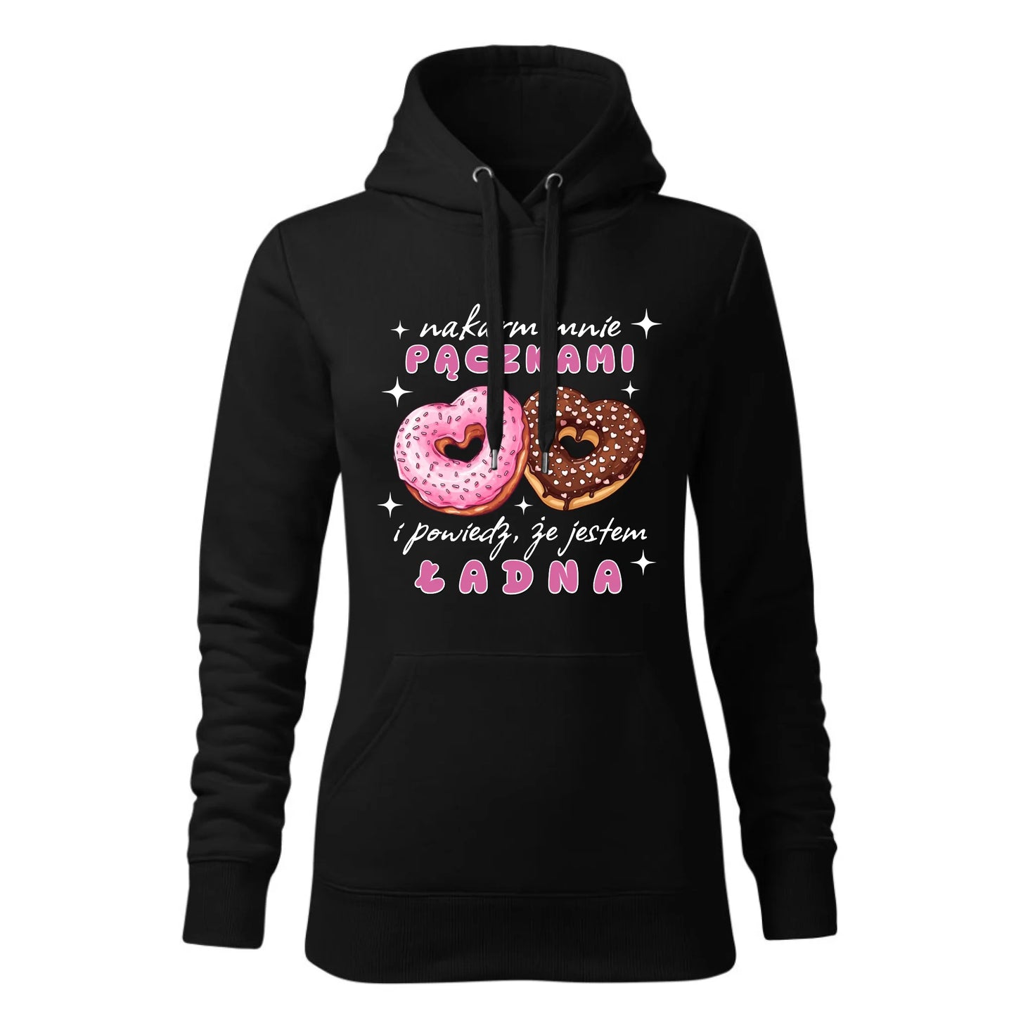 Czarna bluza damska z kapturem nadruk na prezent dla niej HOODIE