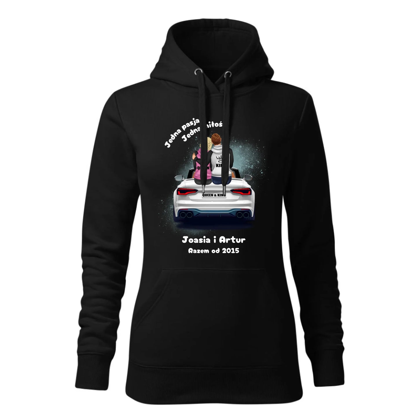 Jedna pasja, jedna miłość imiona | Personalizowana bluza damska z kapturem W06 - StoryCups.pl