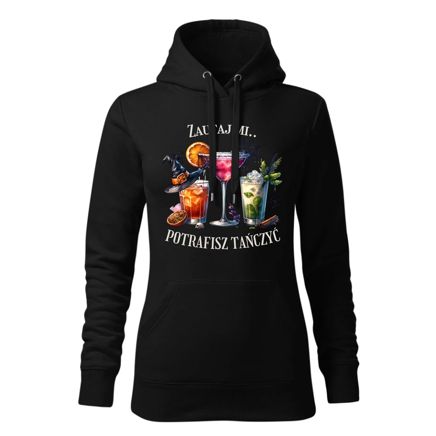 Czarna bluza damska z kapturem nadruk na prezent dla niej HOODIE