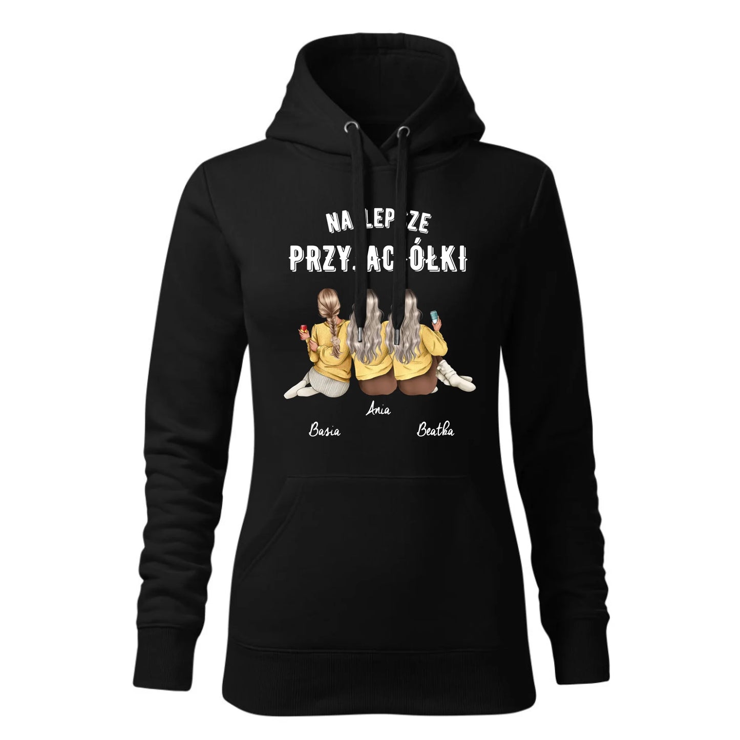 Czarna bluza damska z kapturem nadruk na prezent dla niej HOODIE