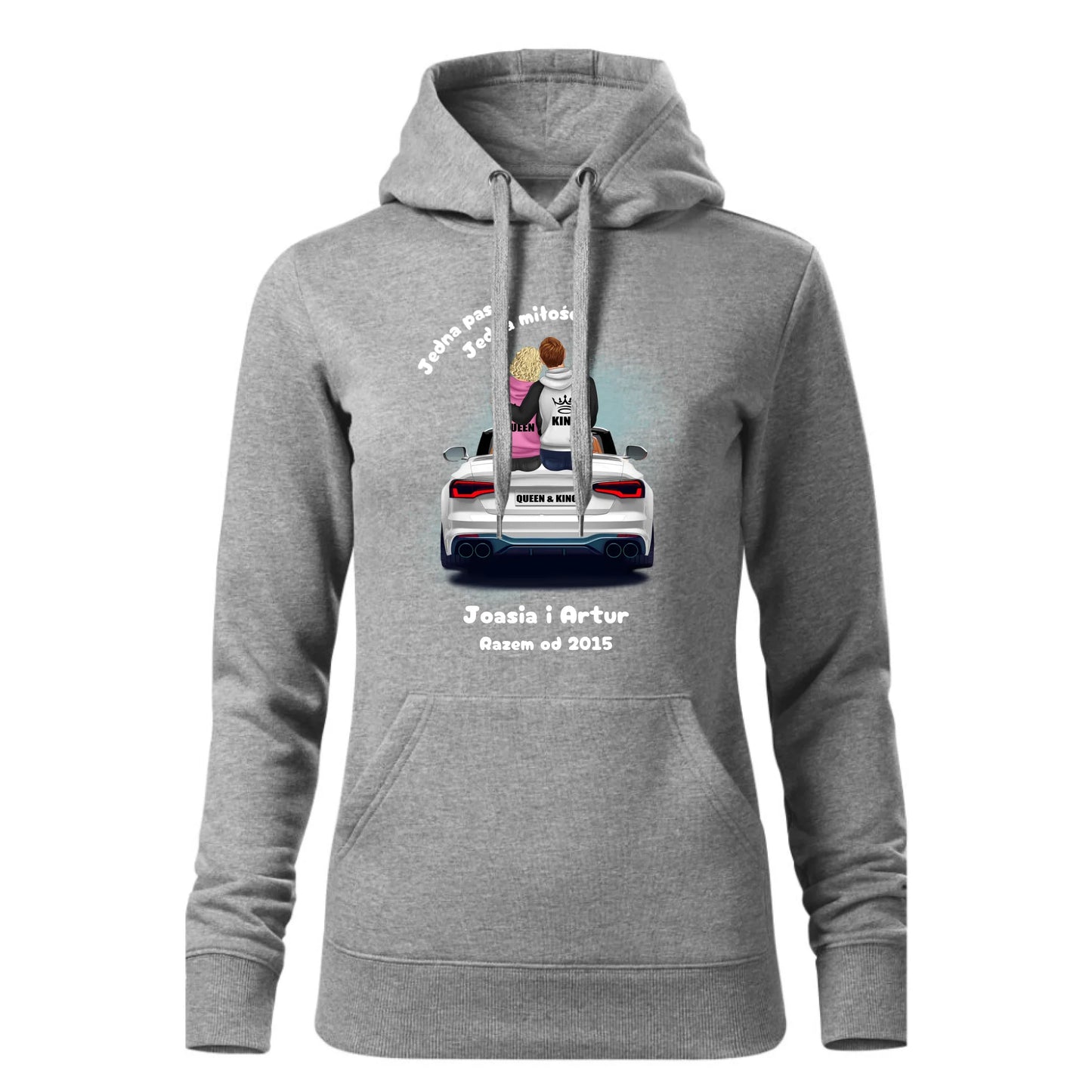 Jedna pasja, jedna miłość imiona | Personalizowana bluza damska z kapturem W06 - StoryCups.pl