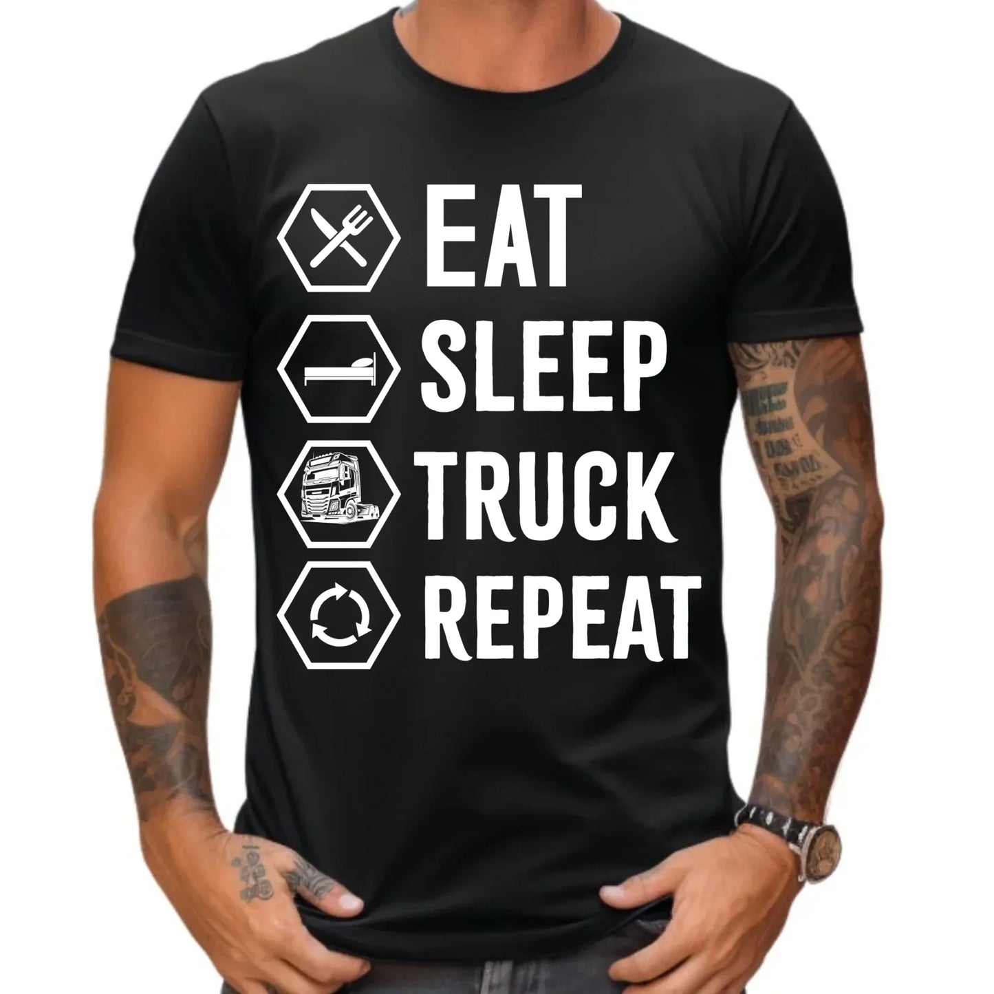 Eat Sleep Truck Repeat | Koszulka męska dla kierowcy tira ZKT05 - StoryCups.pl
