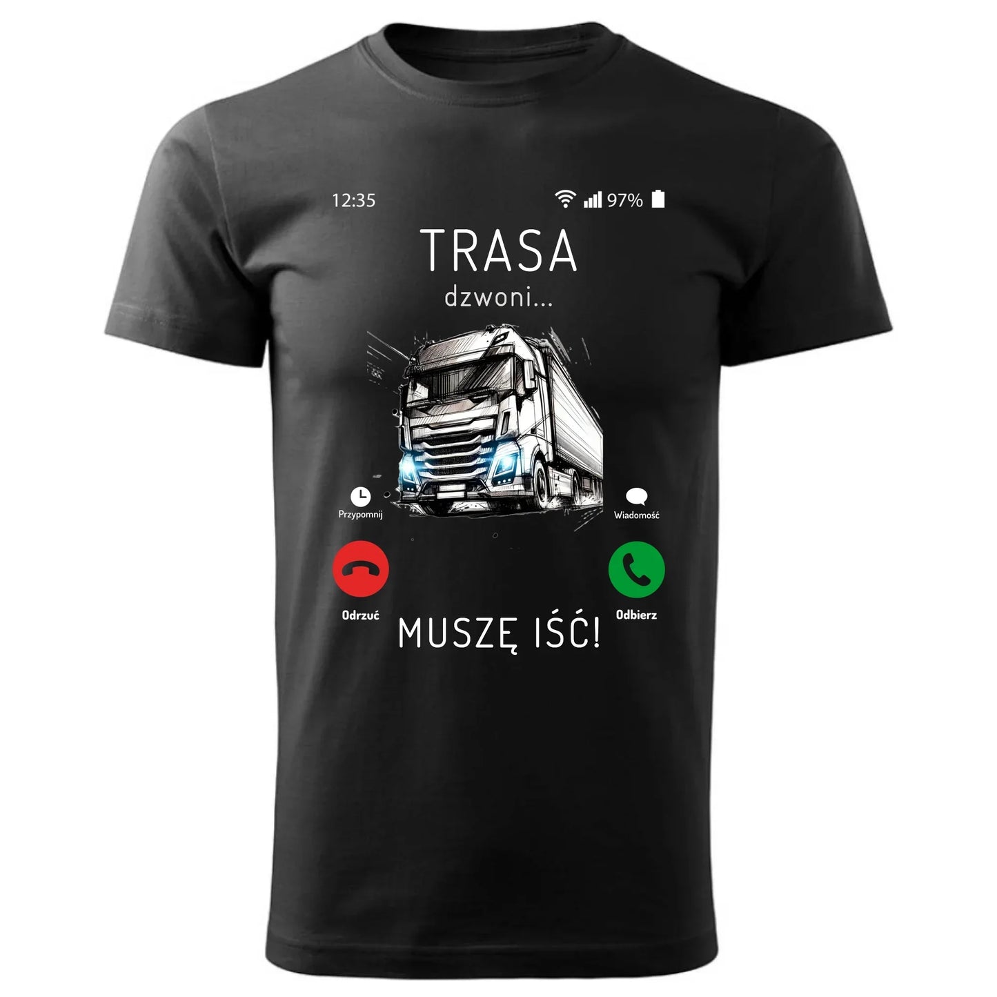 Trasa dzwoni muszę iść | Koszulka męska dla kierowcy tira ZKT03 - StoryCups.pl