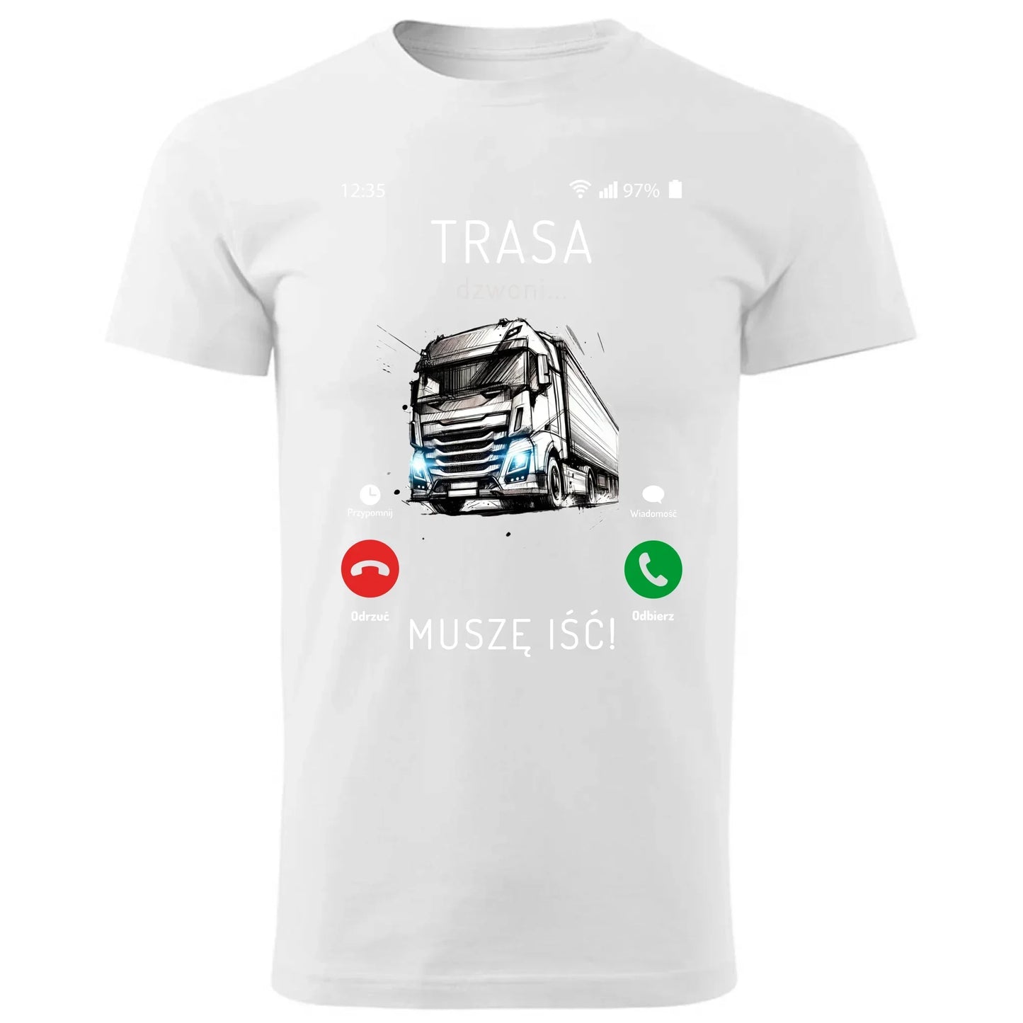 Trasa dzwoni muszę iść | Koszulka męska dla kierowcy tira ZKT03 - StoryCups.pl