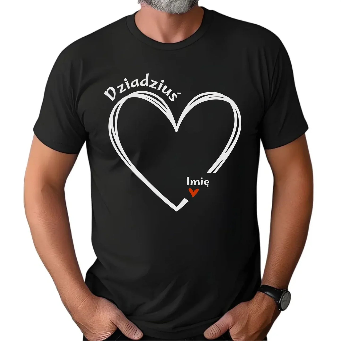 Dziadziuś z sercem imiona | Personalizowana koszulka męska dla dziadka D26 - StoryCups.pl
