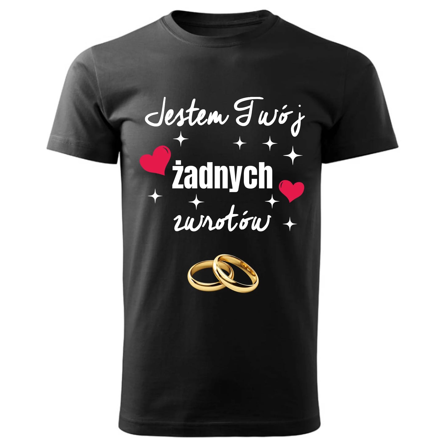 Czarna koszulka z nadrukiem dla par na prezent ZAKOCHANI PARA WALENTYNKI