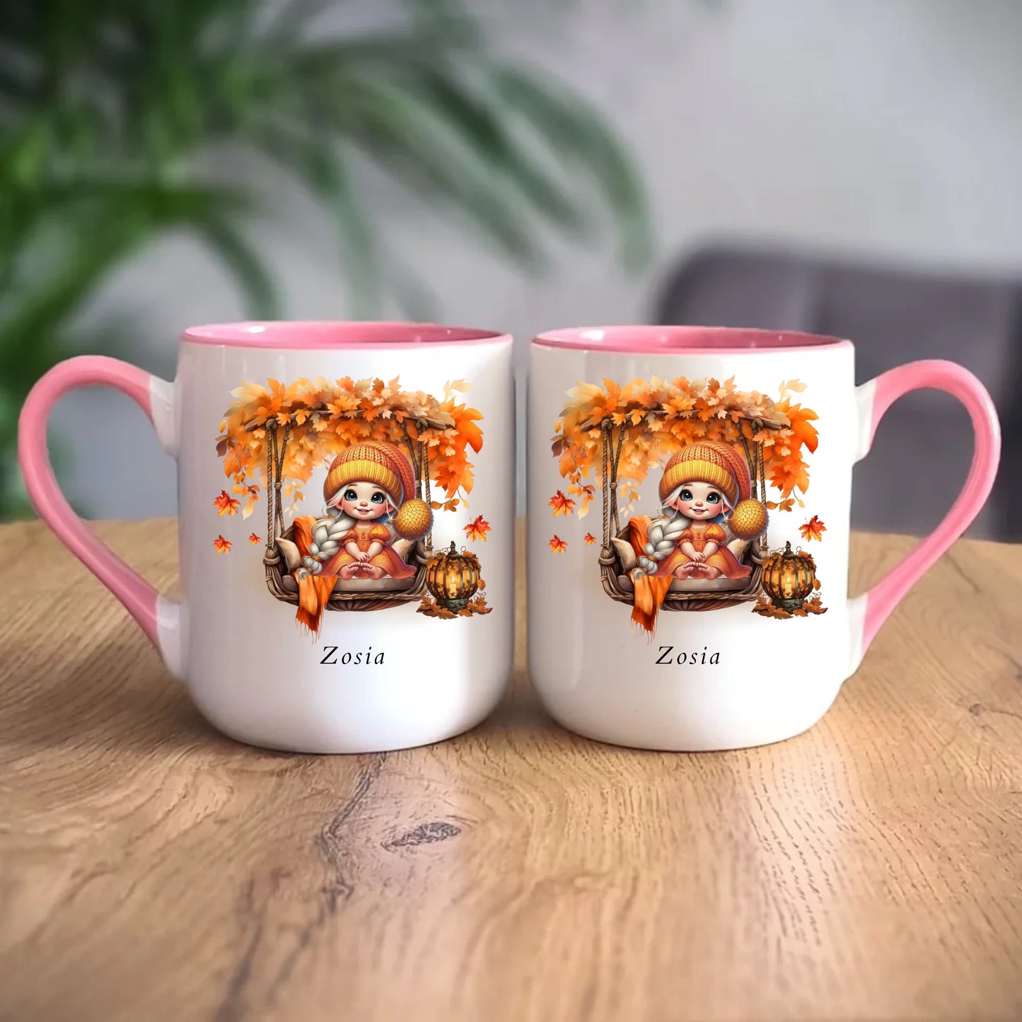 Personalizowany różowy kubek elegant z nadrukiem na prezent 330ml