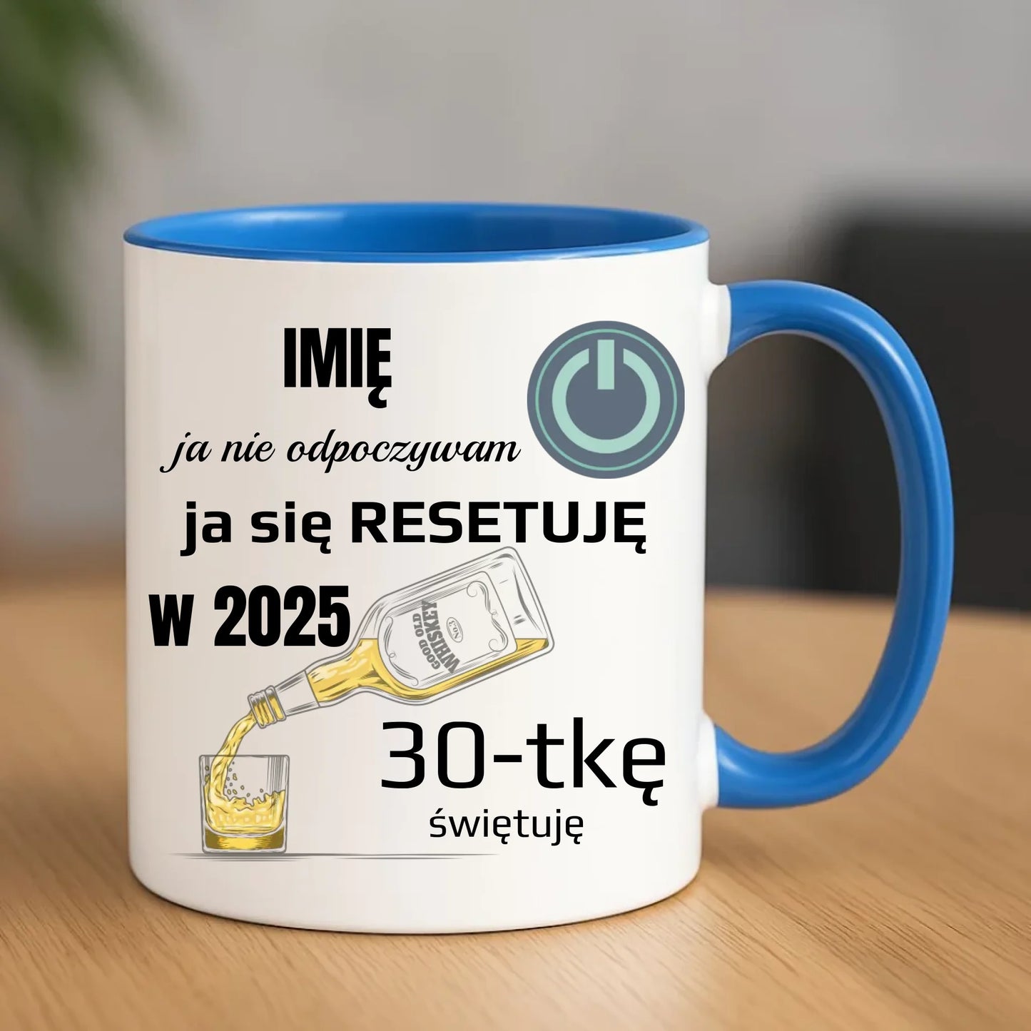 Urodzinowy niebieski kubek z nadrukiem prezent na URODZINY