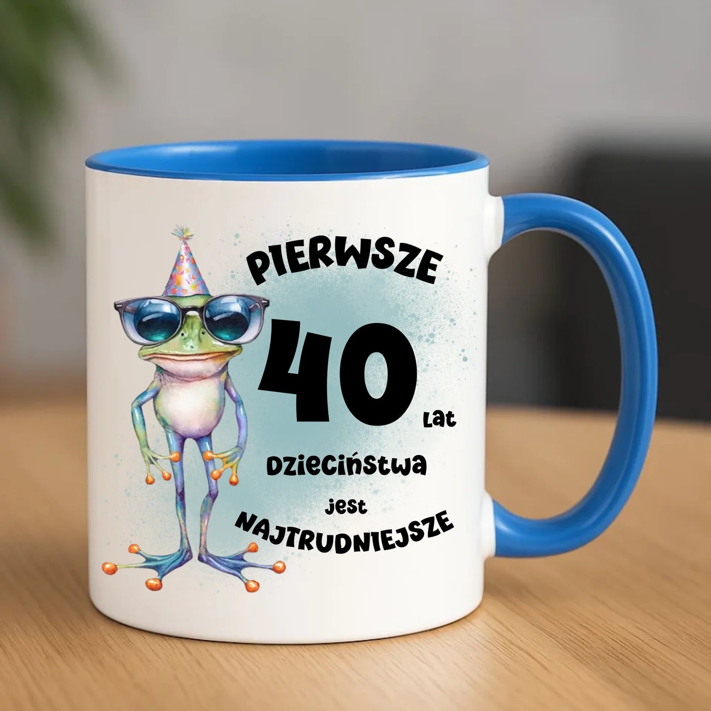 Urodzinowy niebieski kubek z nadrukiem prezent na URODZINY