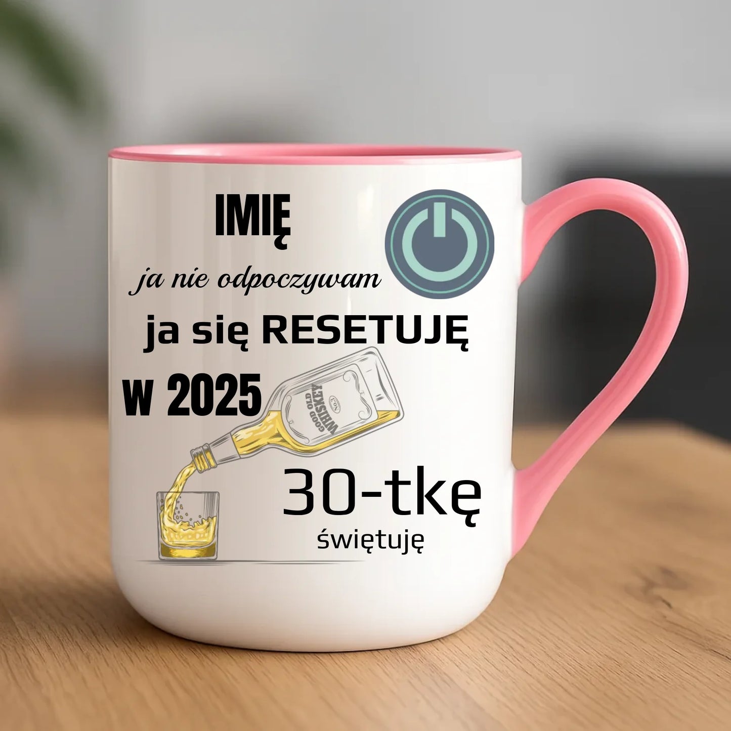 Urodzinowy różowy kubek elegant z nadrukiem prezent na URODZINY