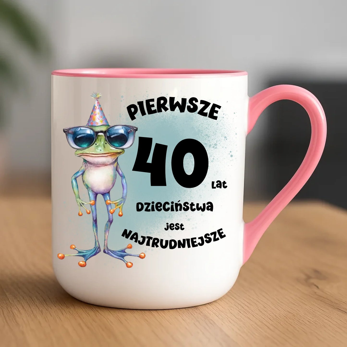 Urodzinowy różowy kubek elegant z nadrukiem prezent na URODZINY