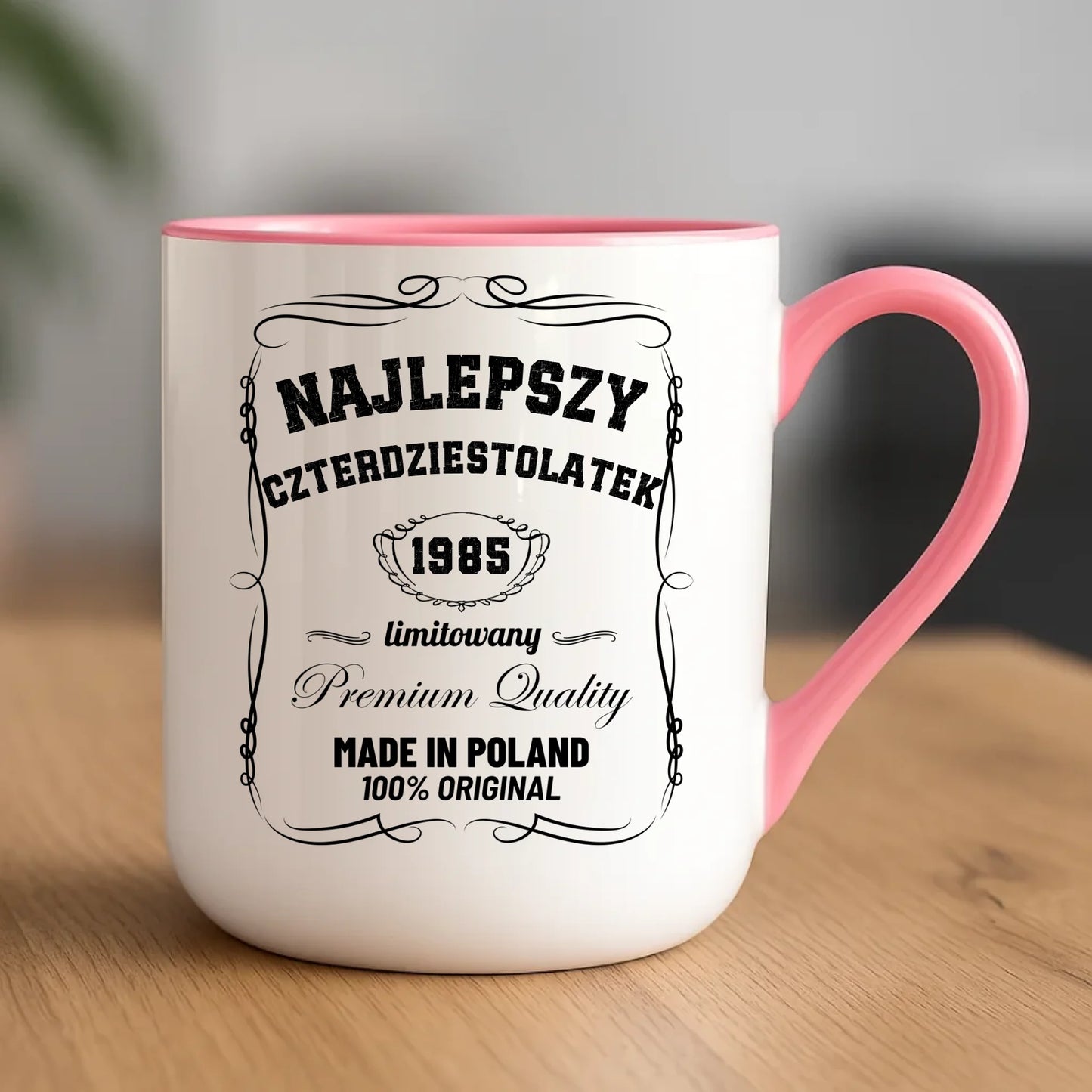 Urodzinowy różowy kubek elegant z nadrukiem prezent na URODZINY