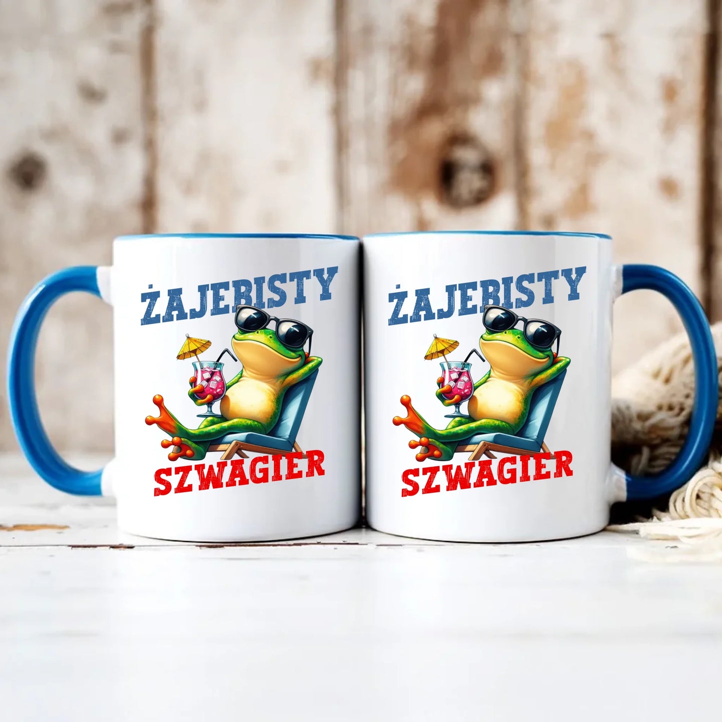 Personalizowany niebieski kubek z nadrukiem na prezent