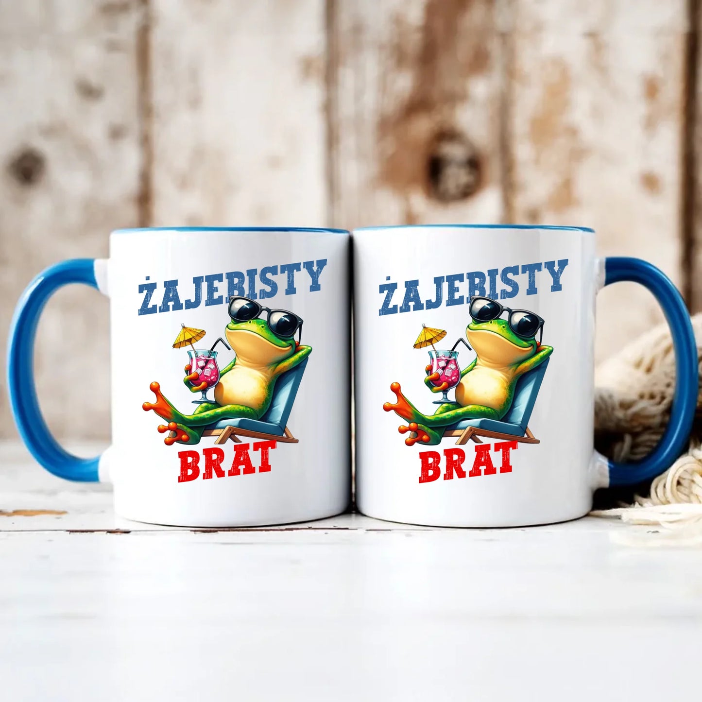 Personalizowany niebieski kubek z nadrukiem na prezent