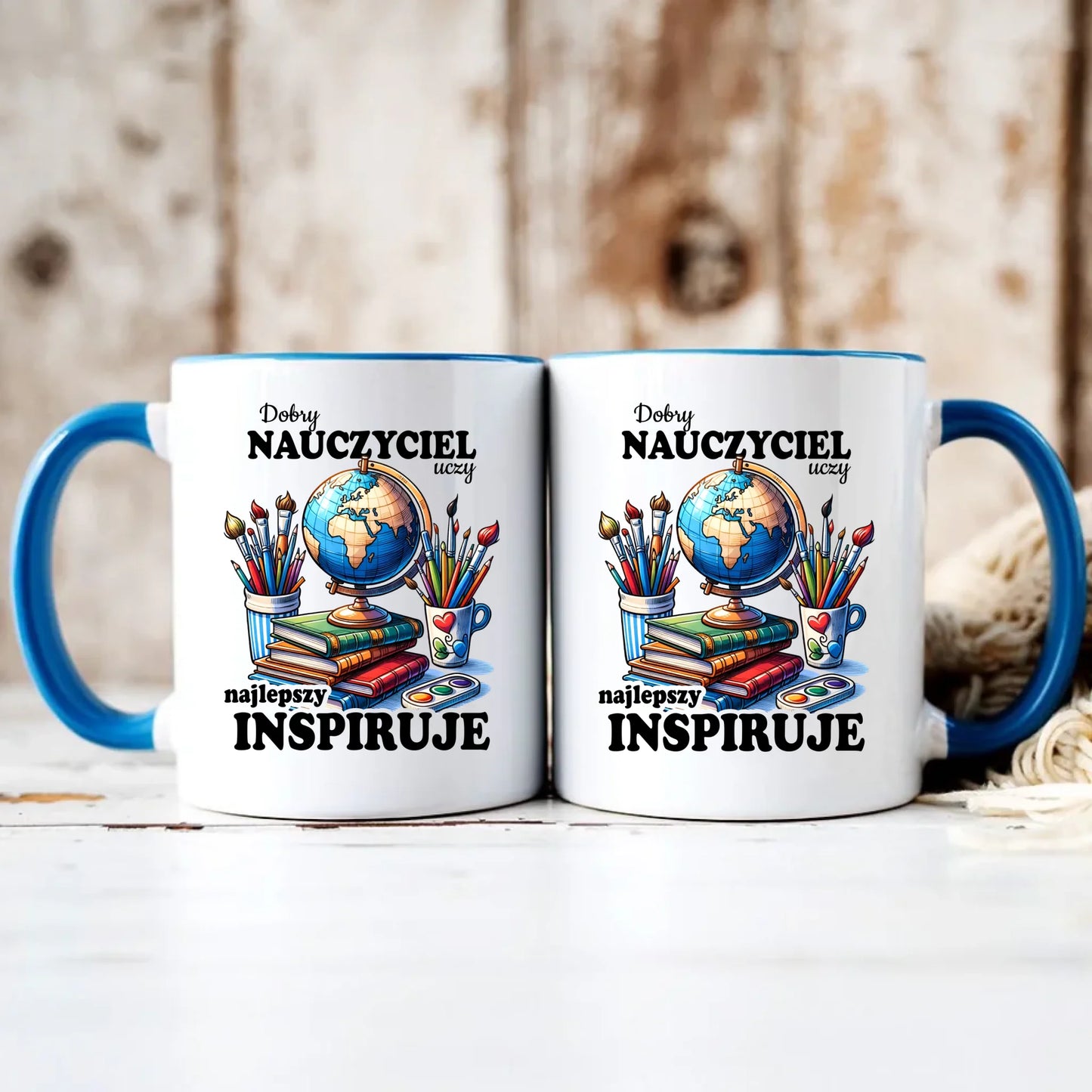 Personalizowany niebieski kubek z nadrukiem na prezent
