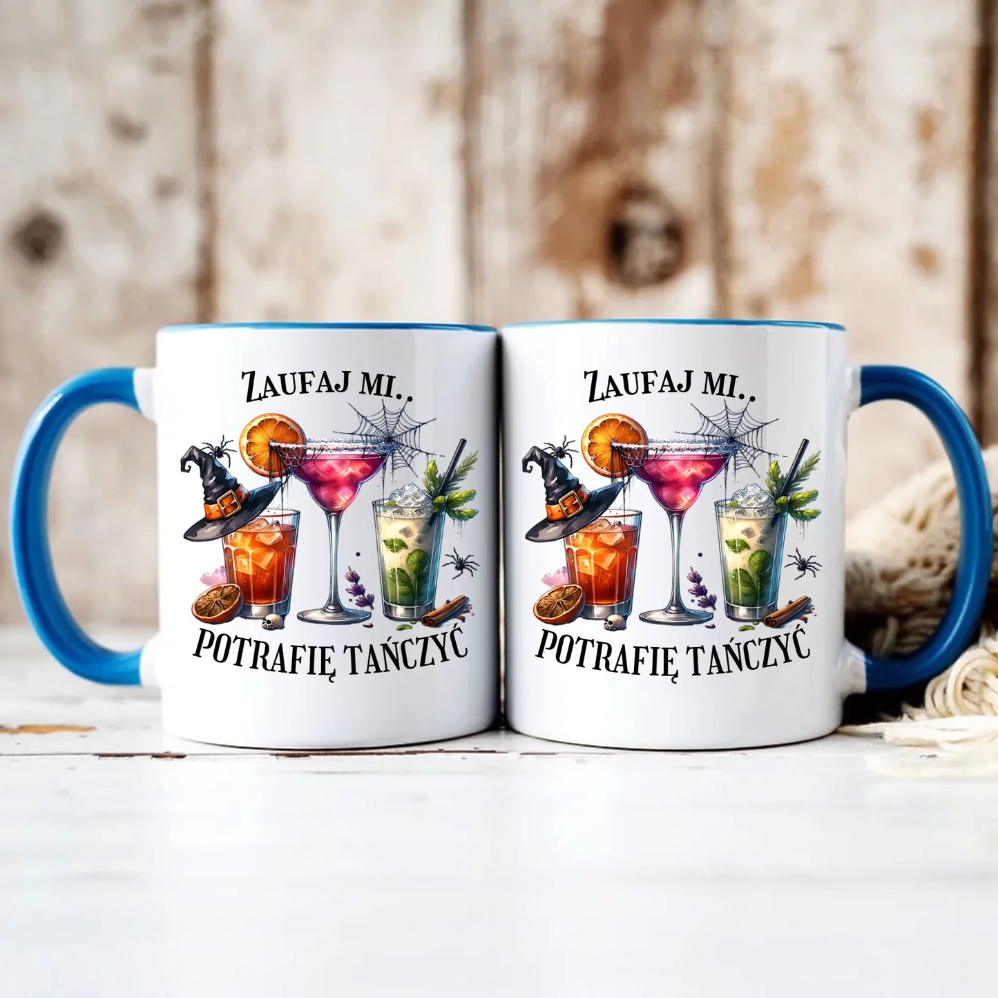 Personalizowany niebieski kubek z nadrukiem na prezent