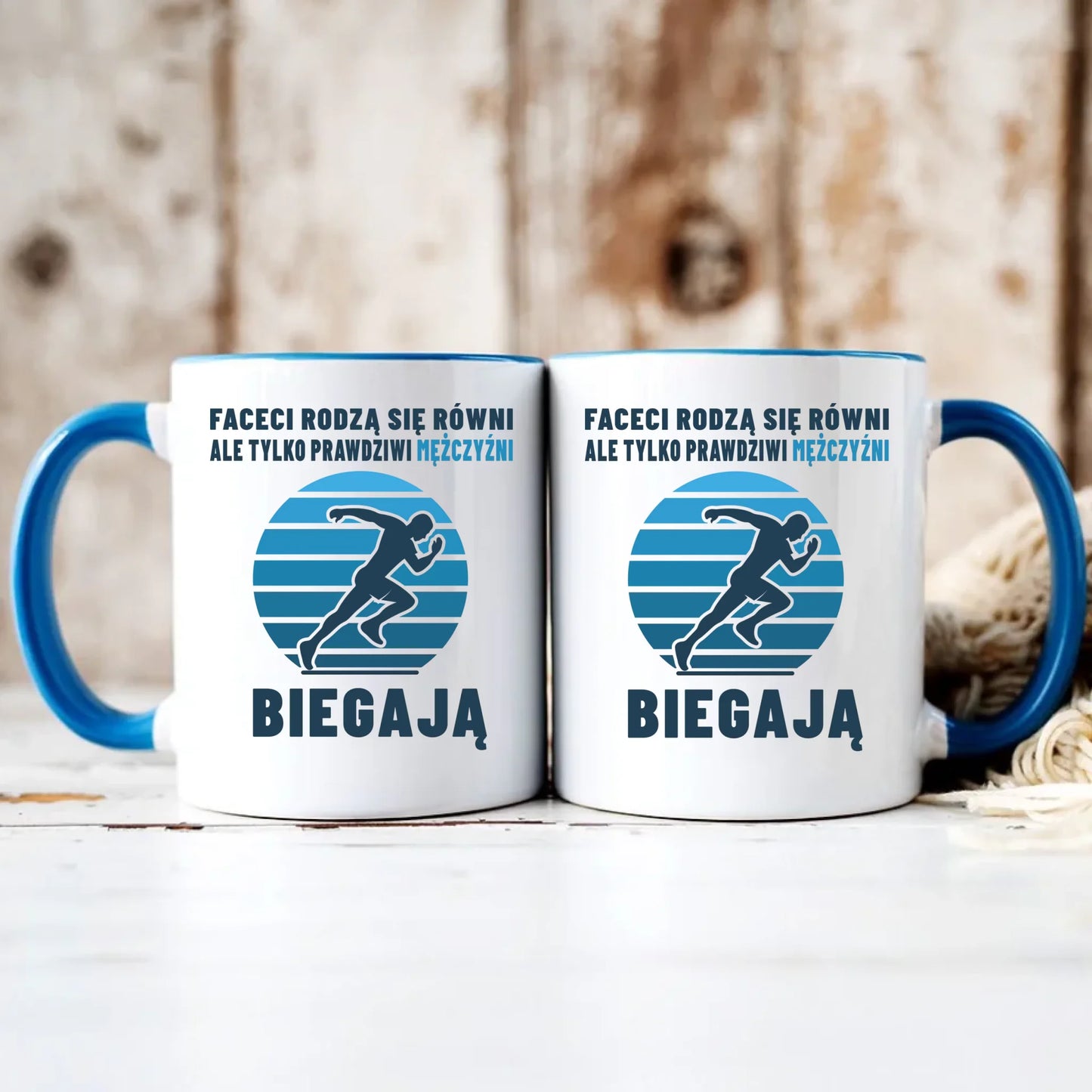 Personalizowany niebieski kubek z nadrukiem na prezent