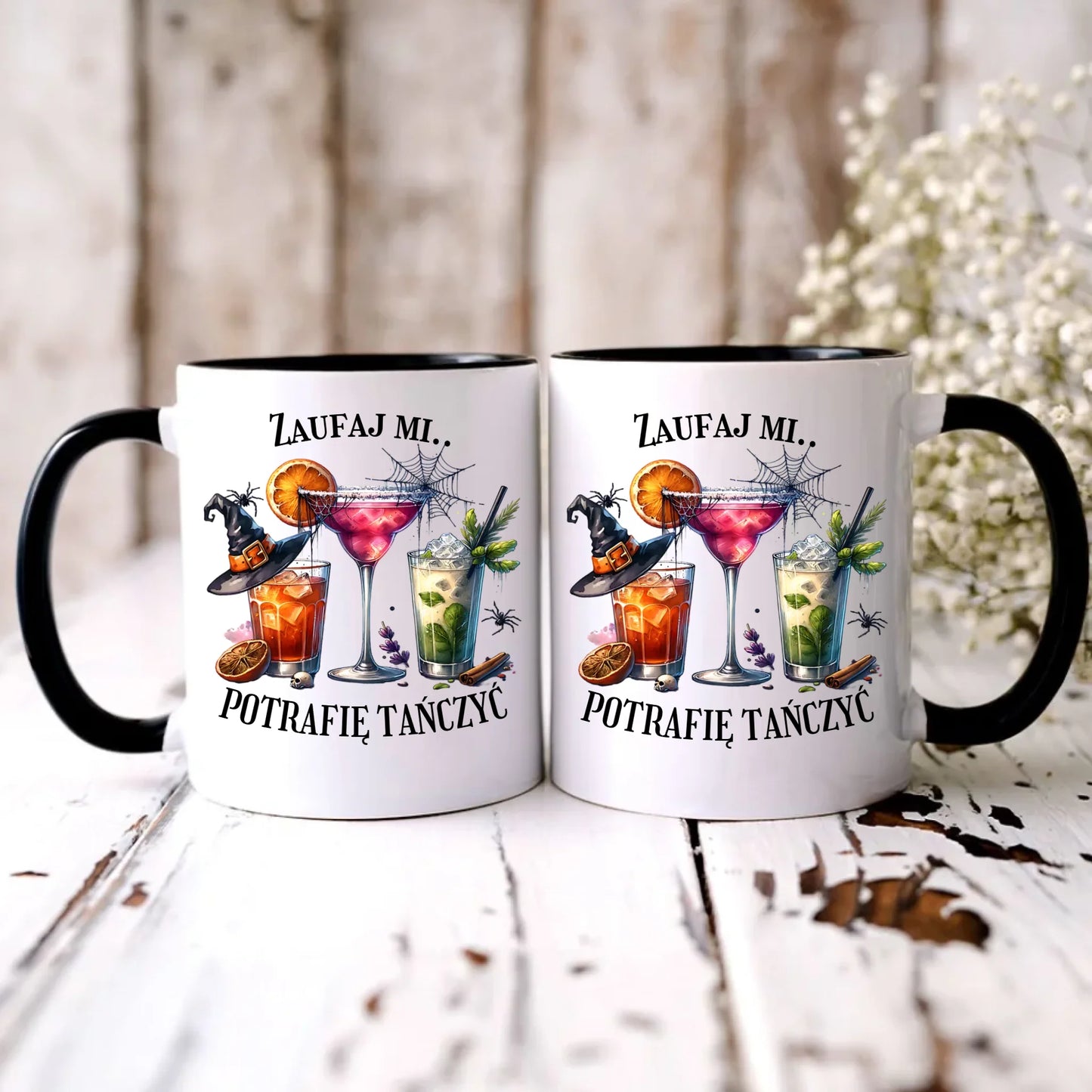 Personalizowany czarny kubek z nadrukiem na prezent