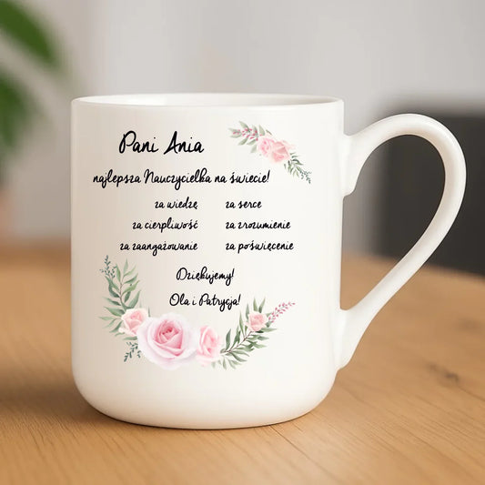 Podziękowanie dla najlepszej nauczycielki na prezent | Kubek elegant dla nauczyciela N05 - StoryCups.pl