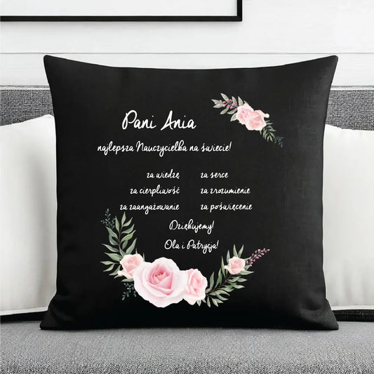 Podziękowanie dla najlepszej nauczycielki | Poduszka dekoracyjna dla nauczyciela N05 - StoryCups.pl