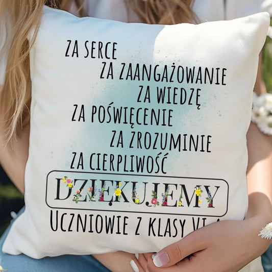 Podziękowanie dla nauczyciela od klasy na prezent | Poduszka dla nauczyciela N06 - StoryCups.pl