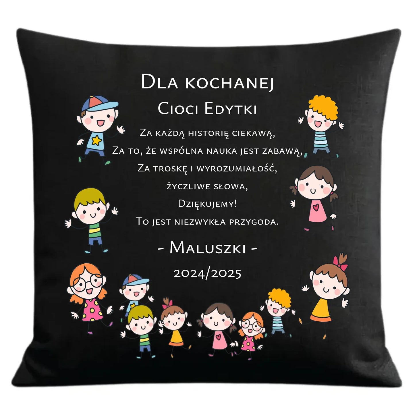 Prezent dla nauczyciela czarna poduszka dekoracyjna NAUCZYCIEL ZAKOŃCZENIE ROKU SZKOLNEGO