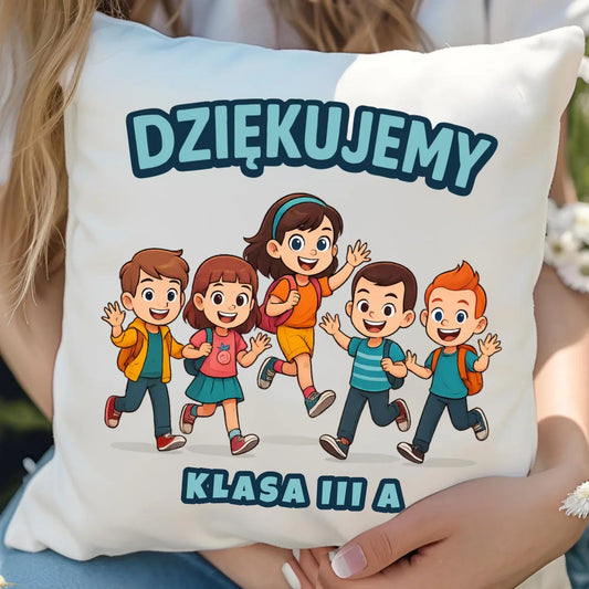 Podziękowanie od klasy dla nauczyciela | Poduszka prezent na Zakończenie Roku Szkolnego N11 - StoryCups.pl