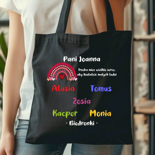 Trzeba mieć wielkie serce imiona dzieci 1-25 | Torba dla nauczycielki N14 - StoryCups.pl