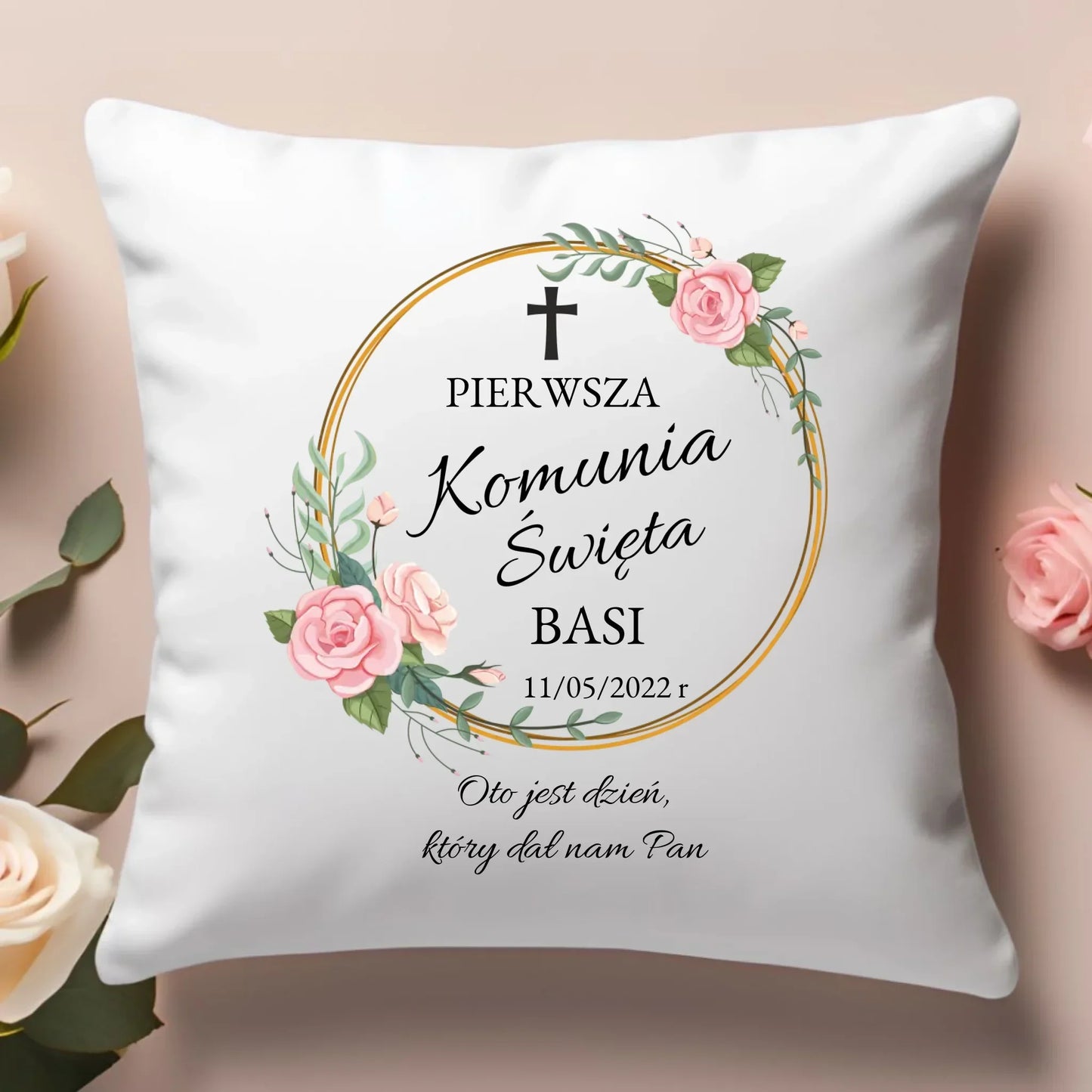 Poduszka Pierwsza Komunia Święta dla dziewczynki personalizacja PK03 - StoryCups.pl