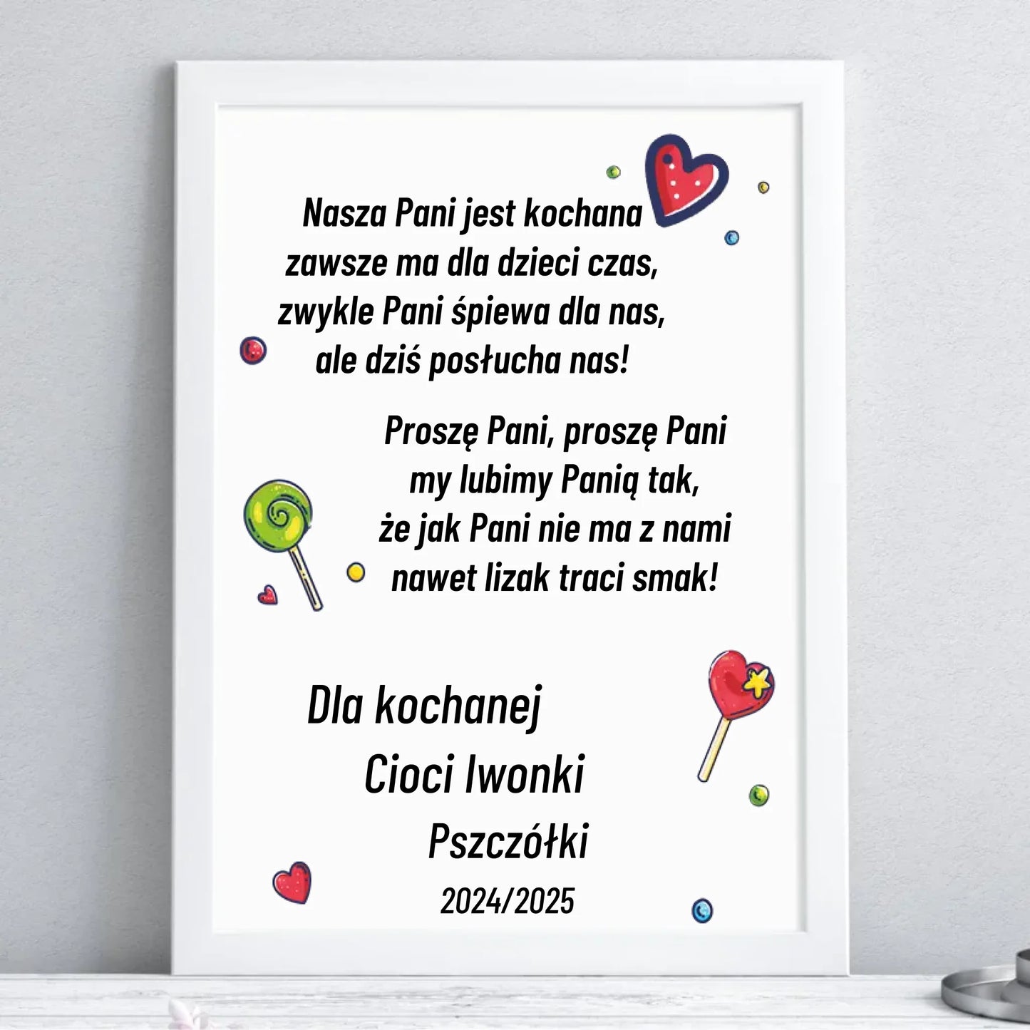 Plakat w ramie z wierszykiem dla przedszkolanki na prezent Zakończenie Przedszkola N16