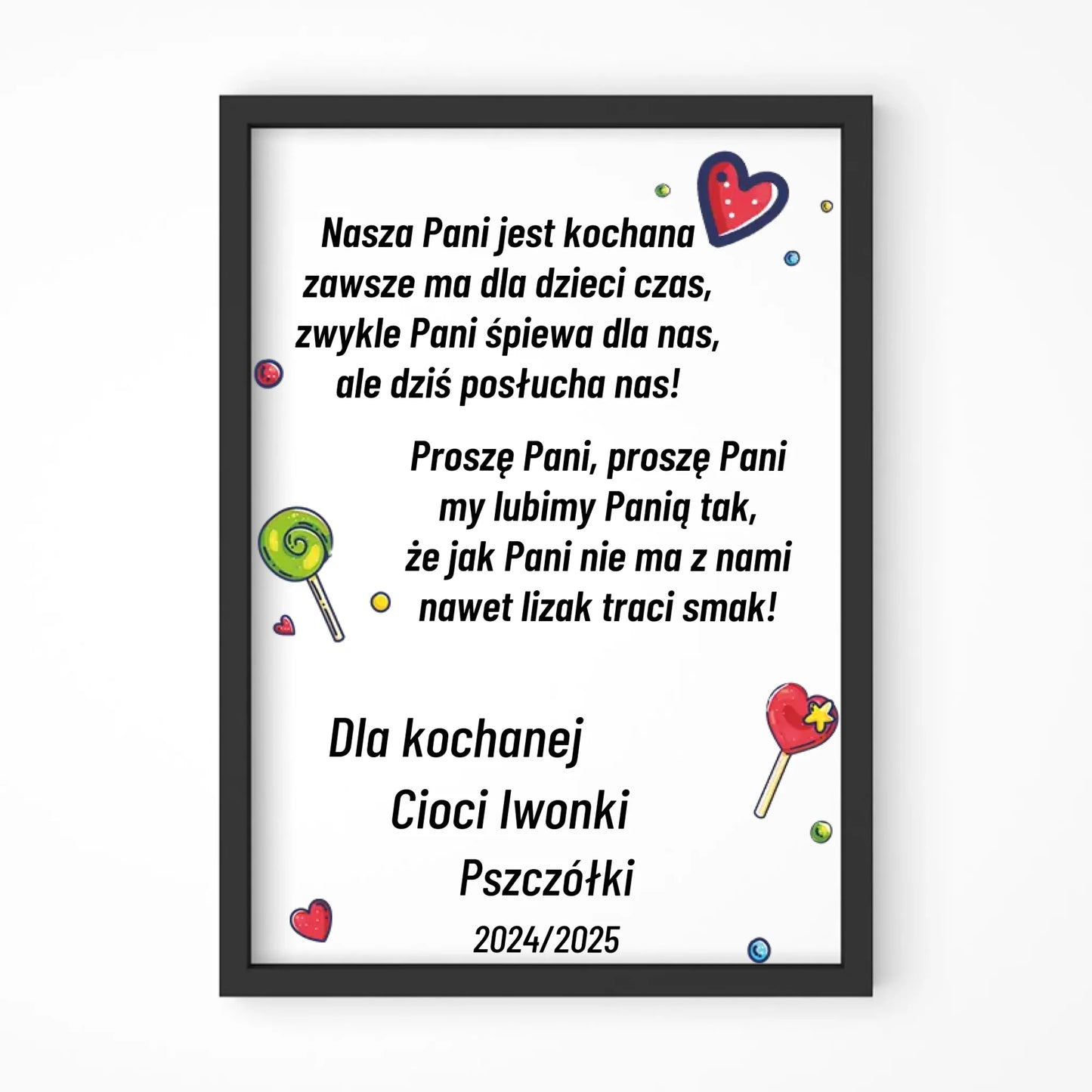 Plakat w ramie z wierszykiem dla przedszkolanki na prezent Zakończenie Przedszkola N16