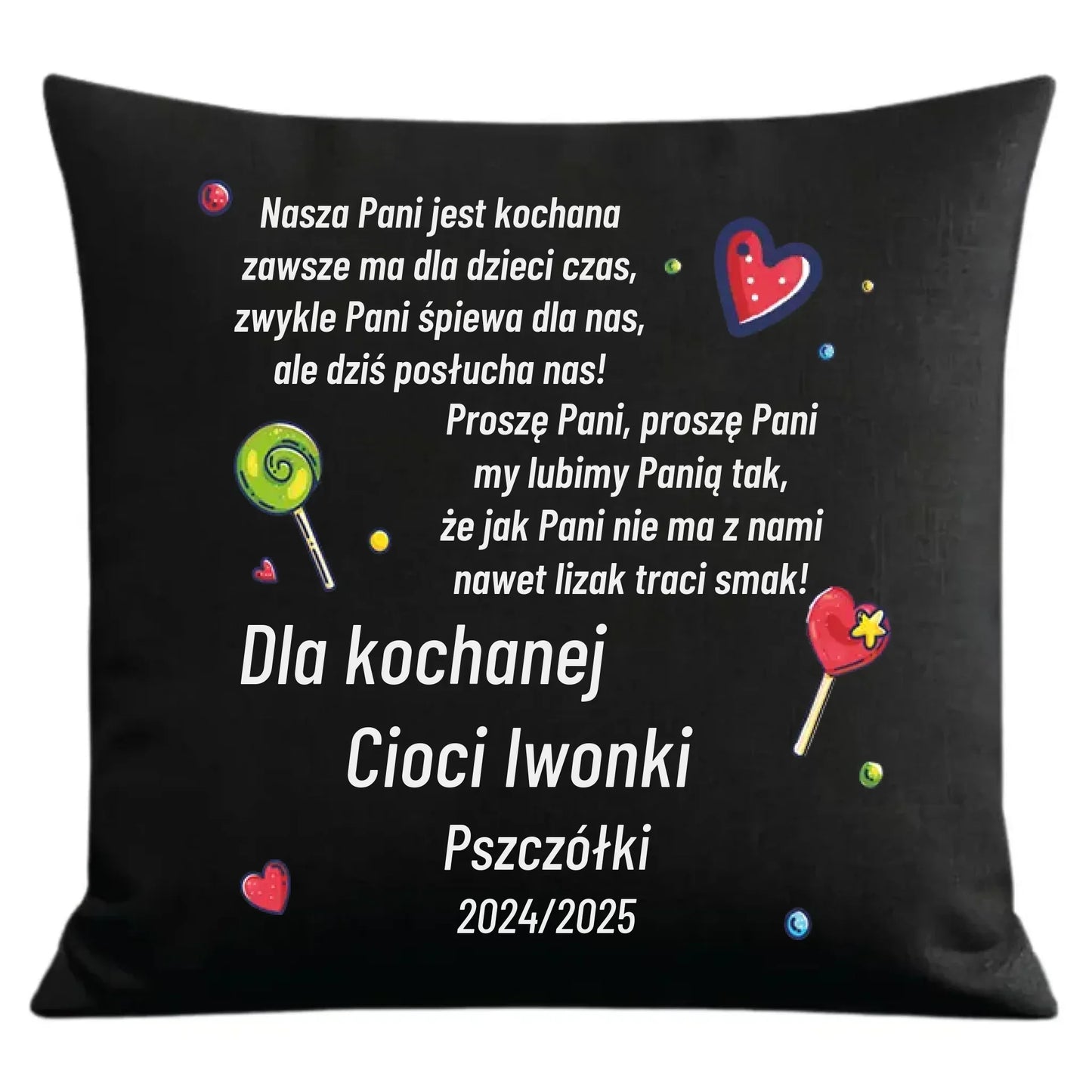 Poduszka dekoracyjna z wierszykiem dla przedszkolanki na prezent Zakończenie Przedszkola N16 - StoryCups.pl