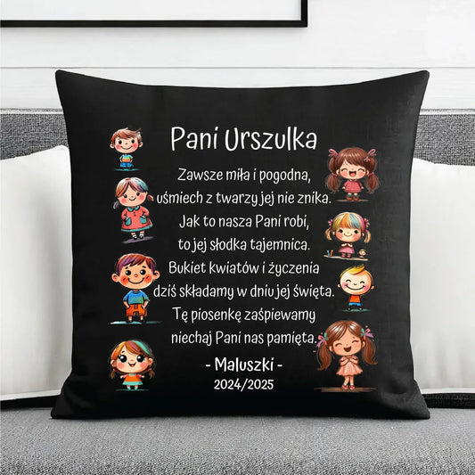Dzieci z wierszykiem | Personalizowana poduszka dekoracyjna dla przedszkolanki na prezent N19 - StoryCups.pl
