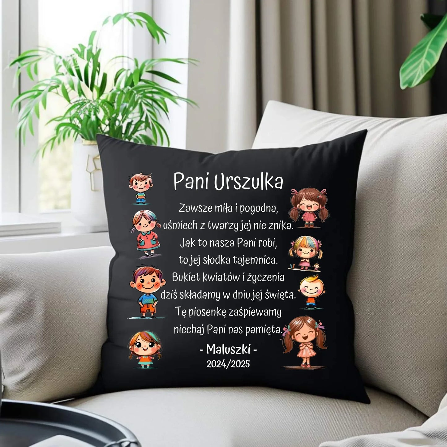 Dzieci z wierszykiem | Personalizowana poduszka dekoracyjna dla przedszkolanki na prezent N19 - StoryCups.pl