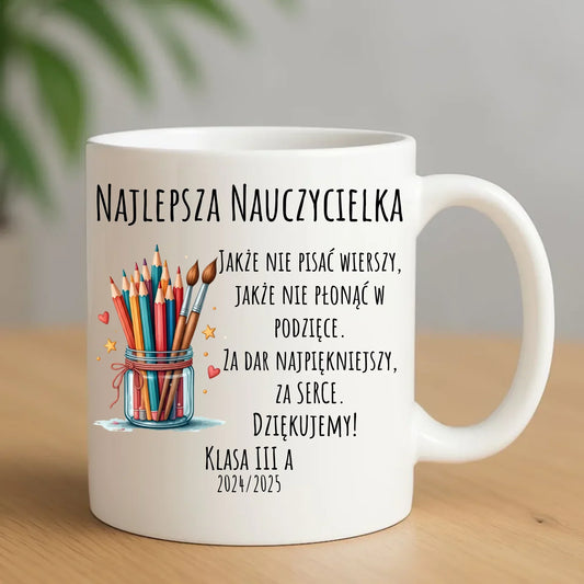 Za dar najpiękniejszy za serce | Kubek dla najlepszej nauczycielki na prezent N20 - StoryCups.pl