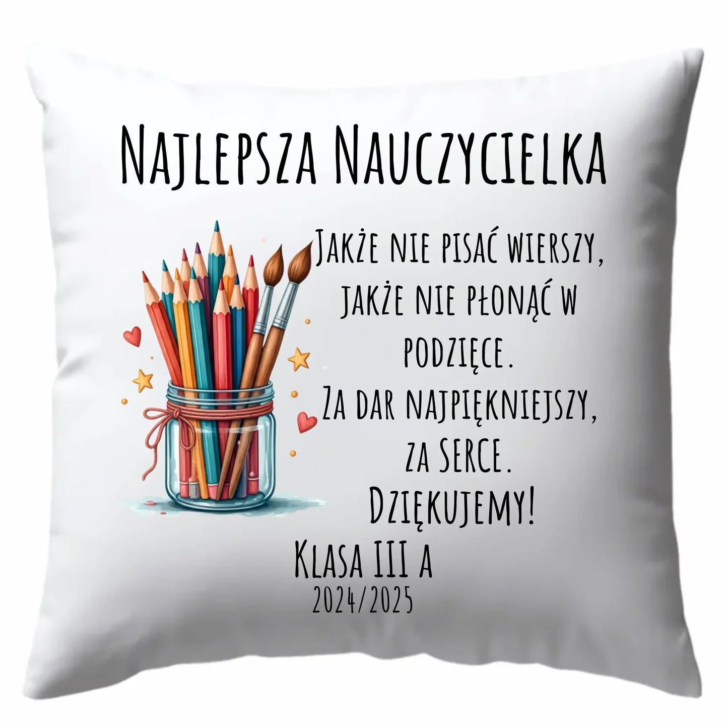 Za dar najpiękniejszy za serce | Poduszka dla najlepszej nauczycielki na prezent N20 - StoryCups.pl