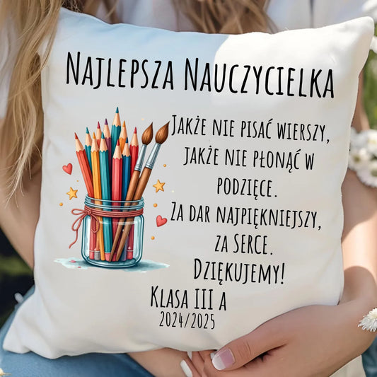 Za dar najpiękniejszy za serce | Poduszka dla najlepszej nauczycielki na prezent N20 - StoryCups.pl