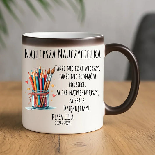 Za dar najpiękniejszy za serce | Kubek magiczny dla najlepszej nauczycielki na prezent N20 - StoryCups.pl