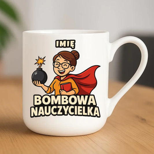 Bombowa nauczycielka | Kubek elegant z imieniem na prezent N25 - StoryCups.pl