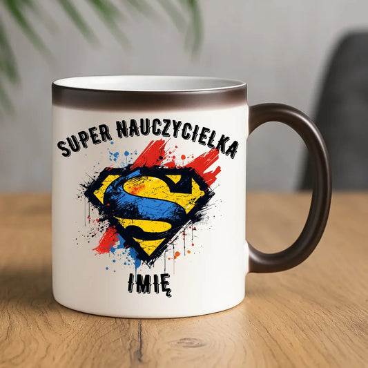 Super nauczycielka | Kubek magiczny z imieniem na prezent dla nauczycielki N27 - StoryCups.pl
