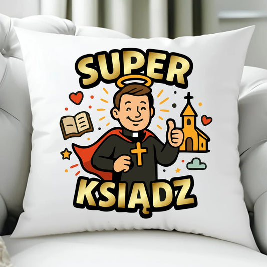 Super ksiądz | Poduszka prezent dla księdza N37 - StoryCups.pl